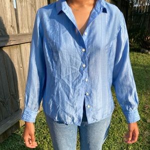 Vintage Sky Blue Satin Button Up | sz M